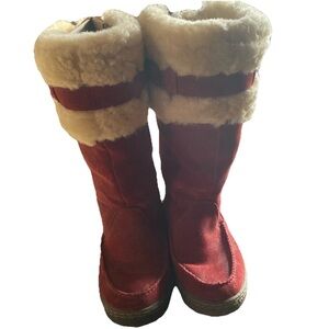 BEARPAW Siren Sz 8 Red Suede Leather & Sheepskin Lined Lace Up Winter Boots